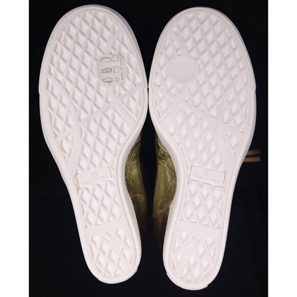 Giuseppe Zanotti Buckle Wedge Leather Sneaker 36 6 Gold Metallic High Top New - Picture 9 of 11